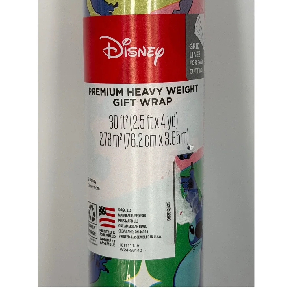 Disney Stitch Premium Heavy Weight Gift Wrap 30 SqFt Blue Pink Green 109-06